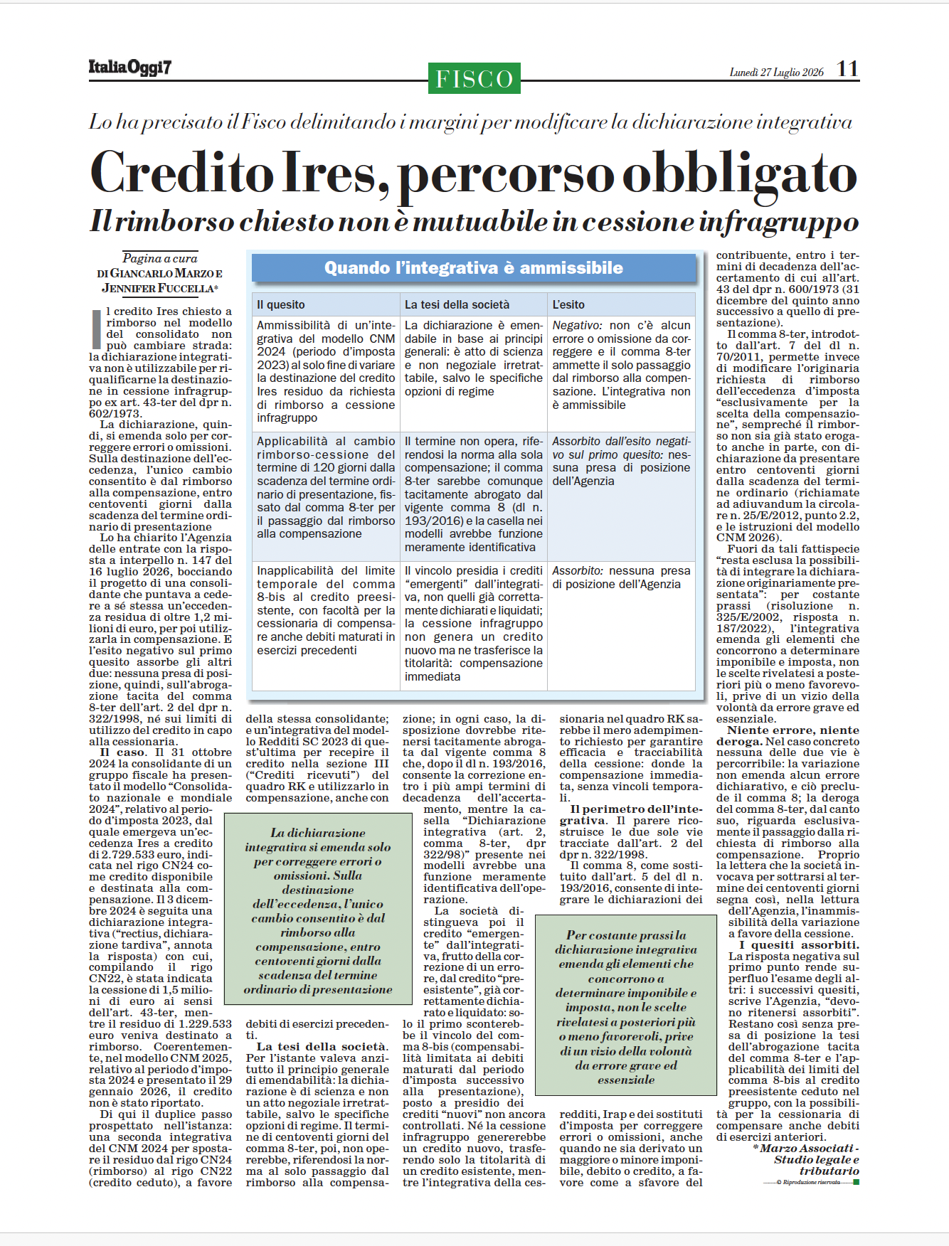 Credito Ires, percorso obbligato: il rimborso chiesto non è mutuabile in cessione infragruppo